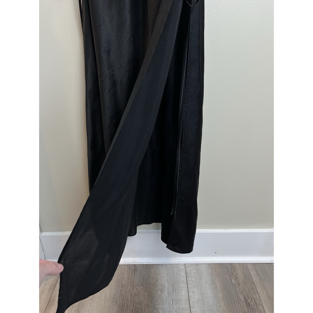 Victoria's Secret Sz M Satin Slip Gown Maxi Dress Lace Up Sides Black High Slit - Picture 7 of 11